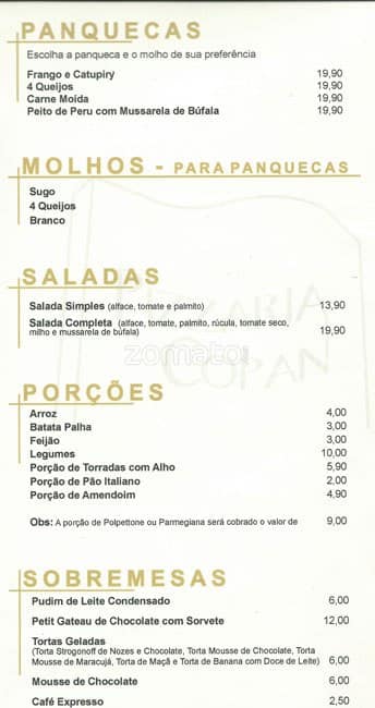 Padaria Copan cardápio