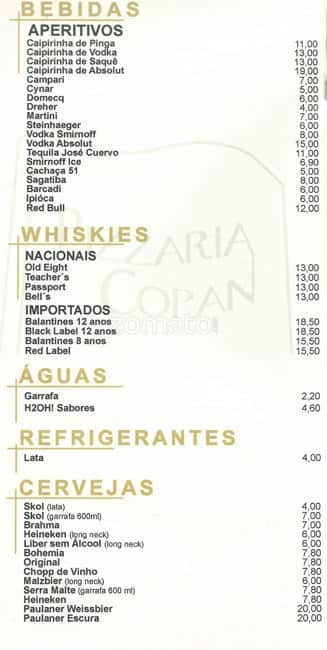 Padaria Copan cardápio