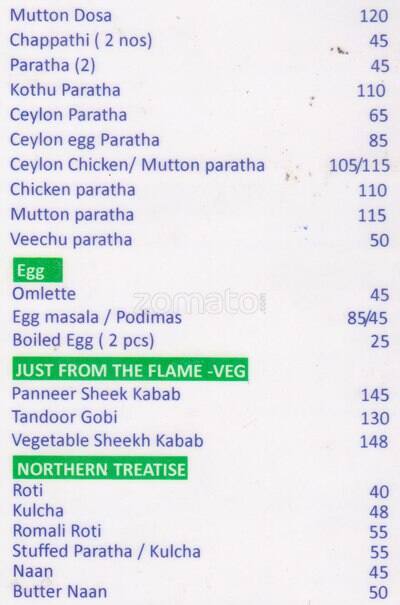 Menu at Thamboolam, Chennai, 205, Mudichur High Road, Near Hindu
