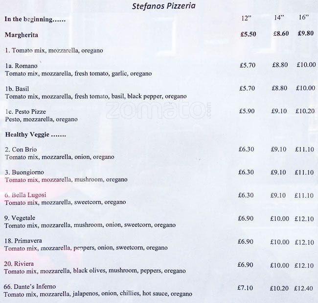Stefano's Menu, Menu for Stefano's, Mount Florida, Glasgow Zomato UK