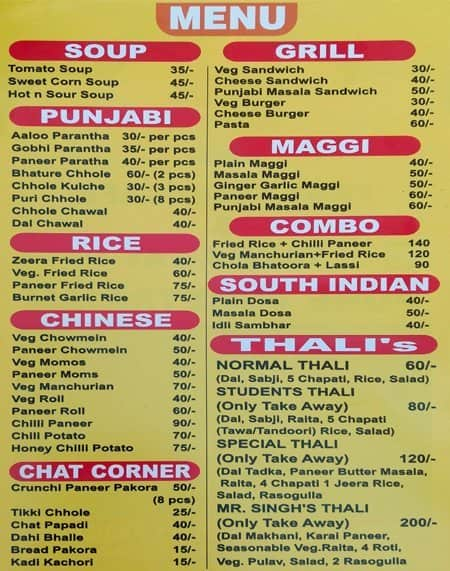 Mr.Singh's Fast Food Cafe And Take Away Menu - Zomato