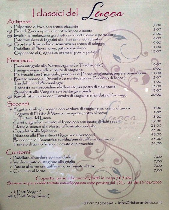 Menu di Ristorante Lucca 