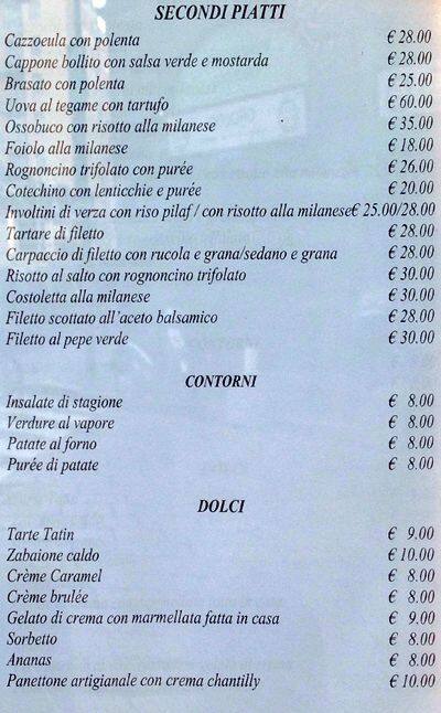 Antica Trattoria Della Pesa A Milano Foto Del Menu Con Prezzi