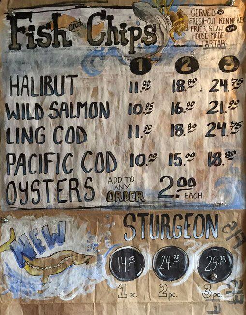 Menu at The Fish Counter restaurant, Vancouver