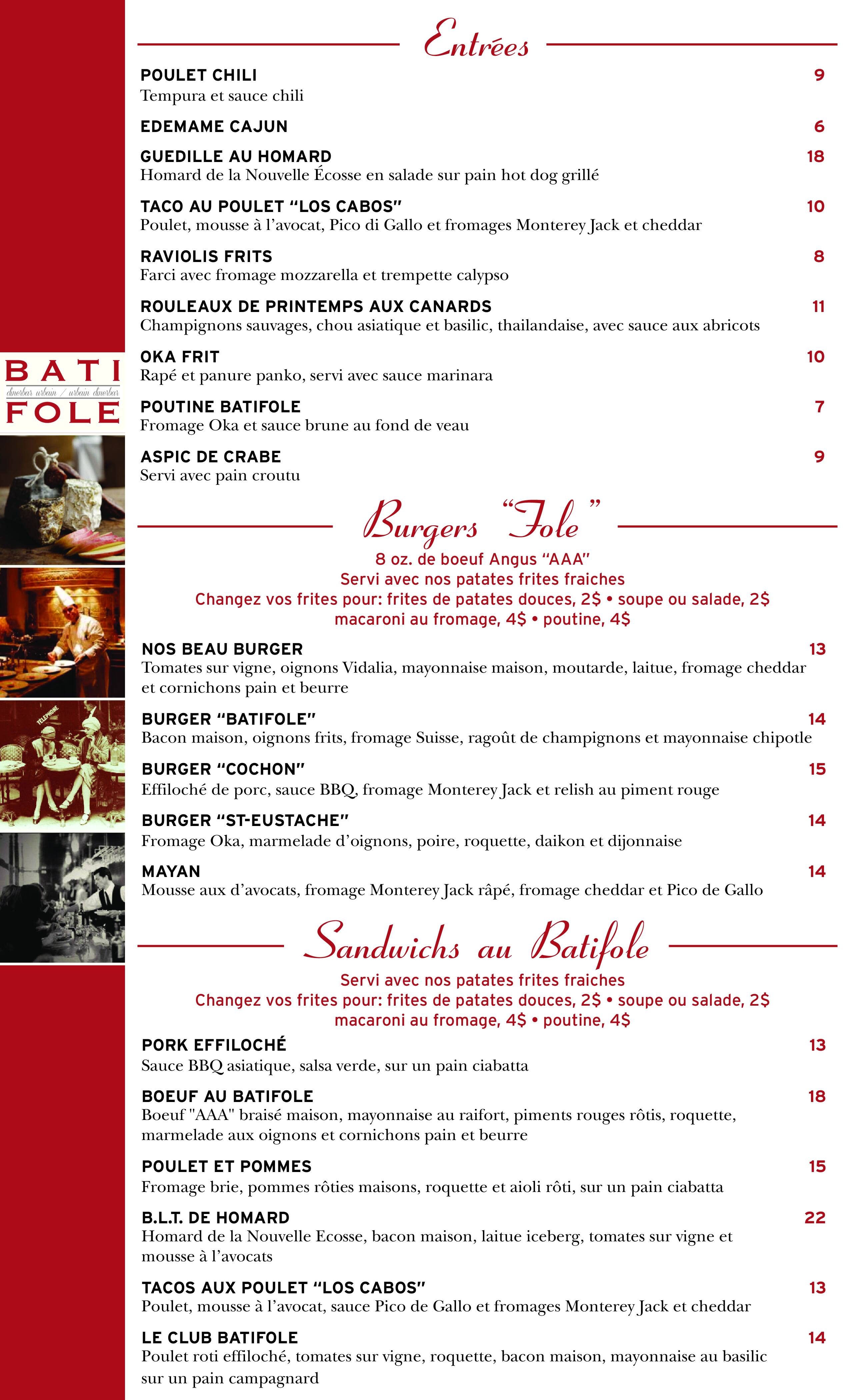 Batifole Diner Urbain Menu Menu For Batifole Diner Urbain St Eustache Montreal
