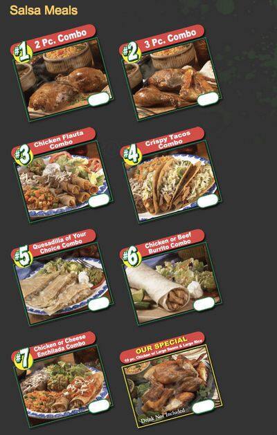 Menu at Pollo Salsa restaurant, Grand Prairie, 709 W Pioneer Pkwy