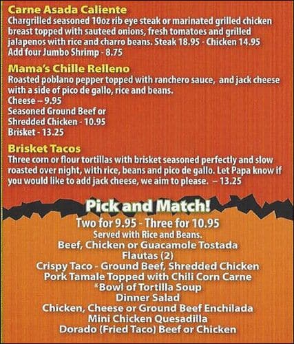 Menu at Papa Lopez Mexican Cantina restaurant, Allen, 969 Sam Rayburn ...