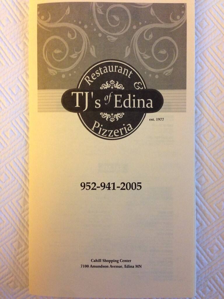 Tj's of Edina Menu, Menu for Tj's of Edina, Edina, Twin Cities