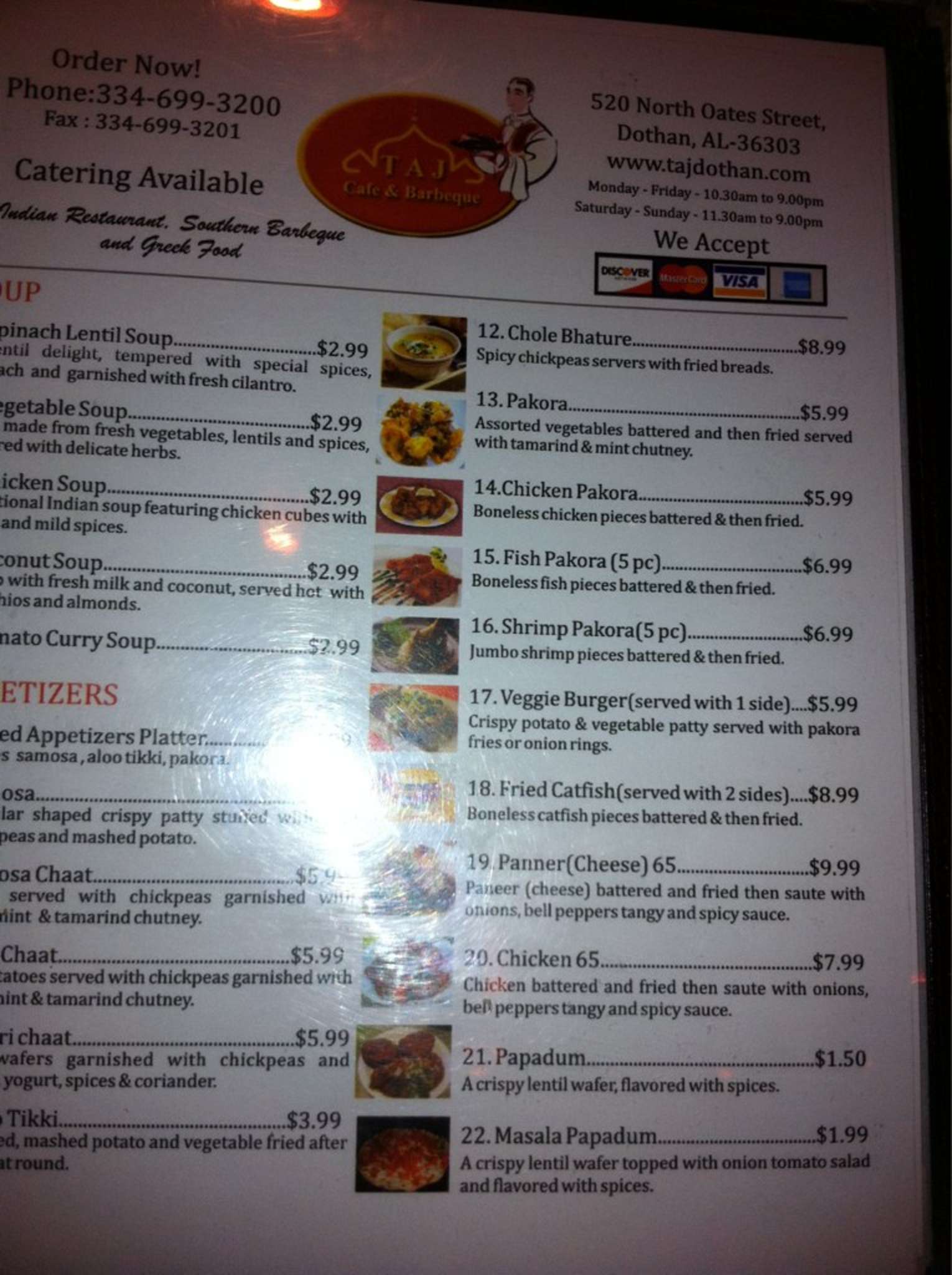 Menu at taj bbq dothan