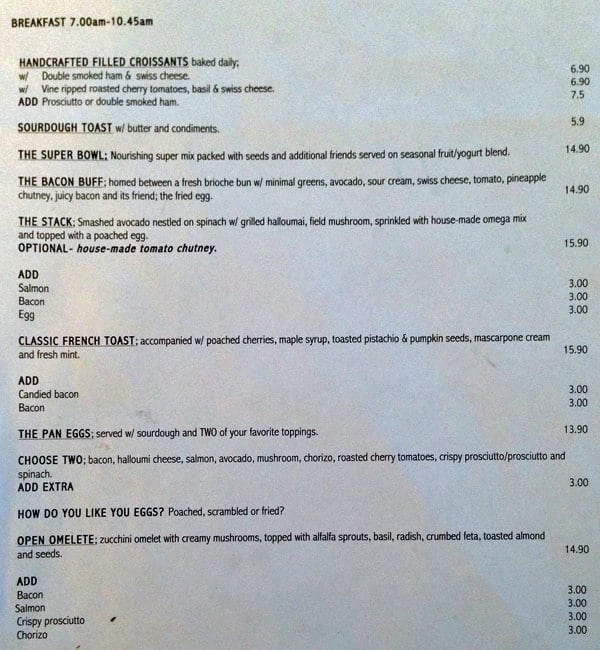 Menu at Handsome and the Duchess cafe, Adelaide