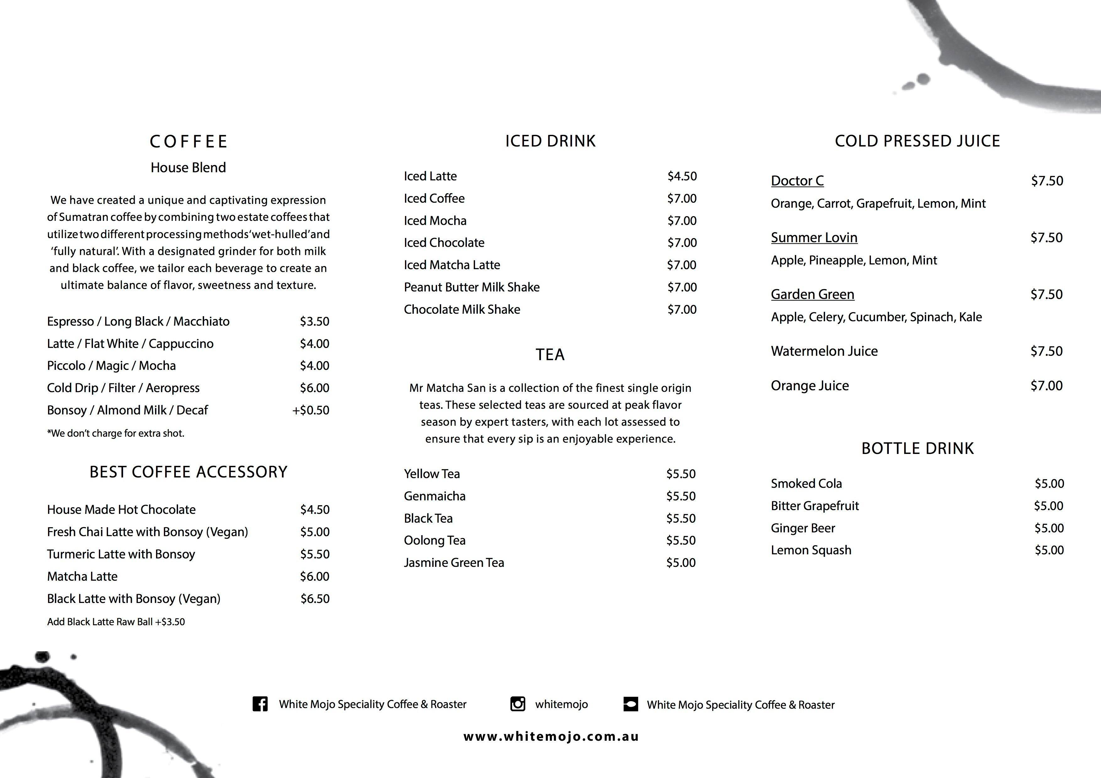 White Mojo Speciality Coffee & Roaster Menu - Urbanspoon/Zomato