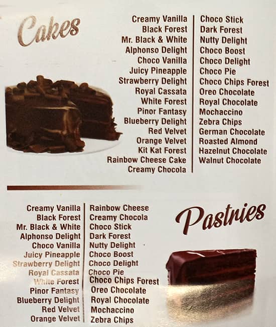 Menu at Atul Bakery, Surat, 6V82+GRM