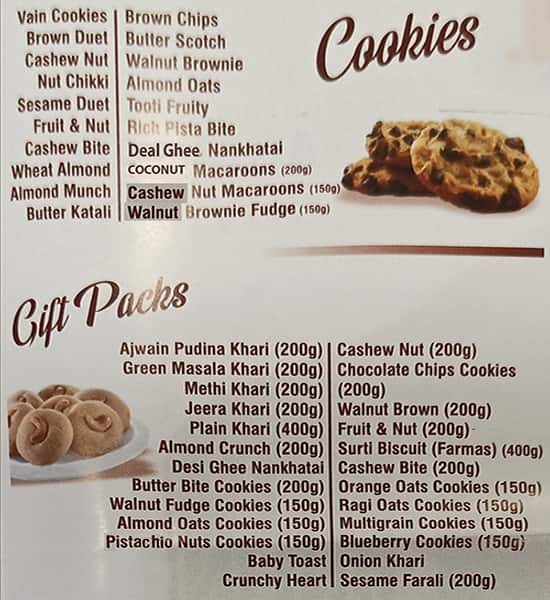 Menu at Atul Bakery, Surat, 6V82+GRM