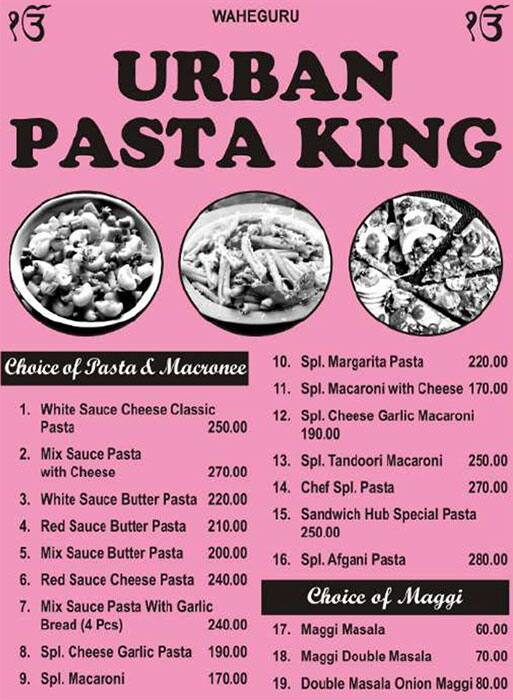 Menu of Urban Pasta King, Rohini, New Delhi