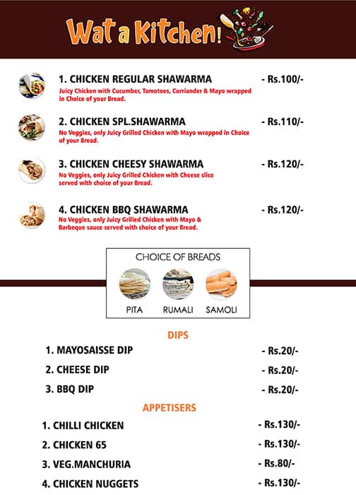 Menu of Wat A Kitchen, Miyapur, Hyderabad