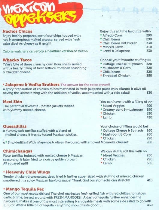Sammy Sosa Menu, Menu for Sammy Sosa, Oshiwara, Andheri West, Mumbai