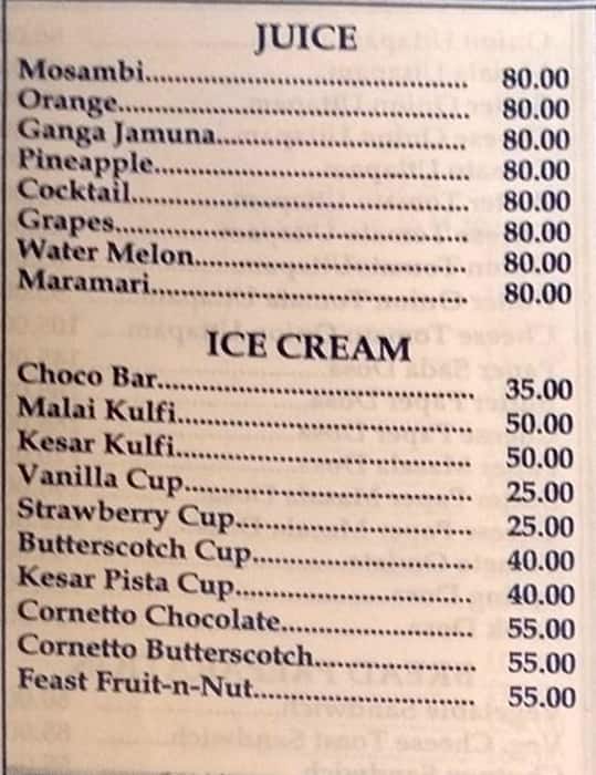 Hotel Prakash menu