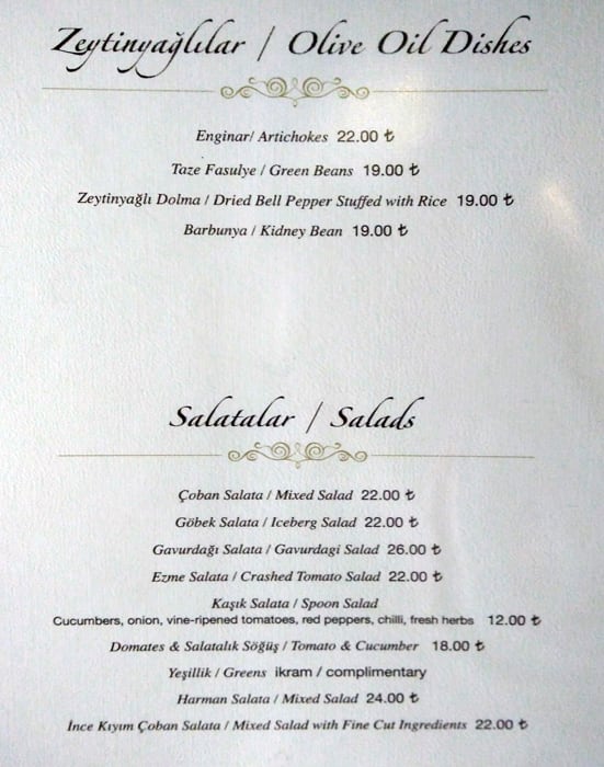 Menu at Steak and More Restaurant, Istanbul
