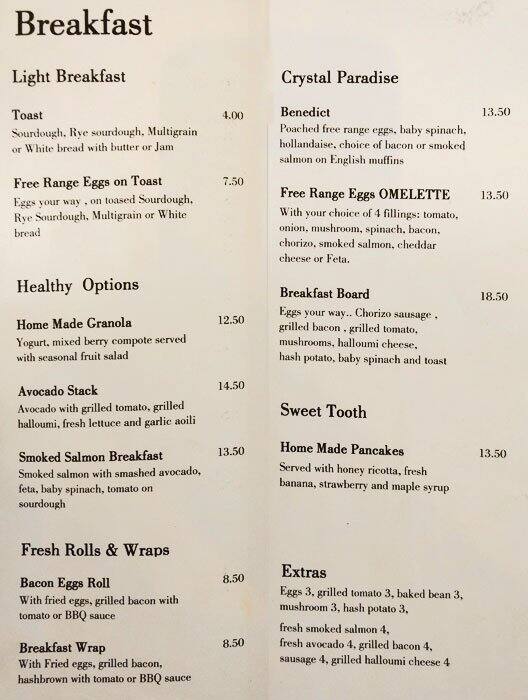 Crystal Cafe & Restaurant menu Urbanspoon/Zomato