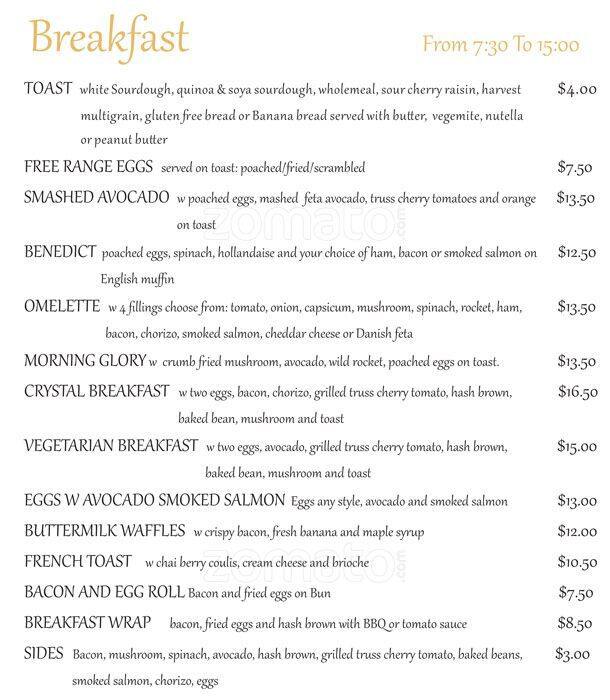 Crystal Cafe & Restaurant Menu Urbanspoon/Zomato