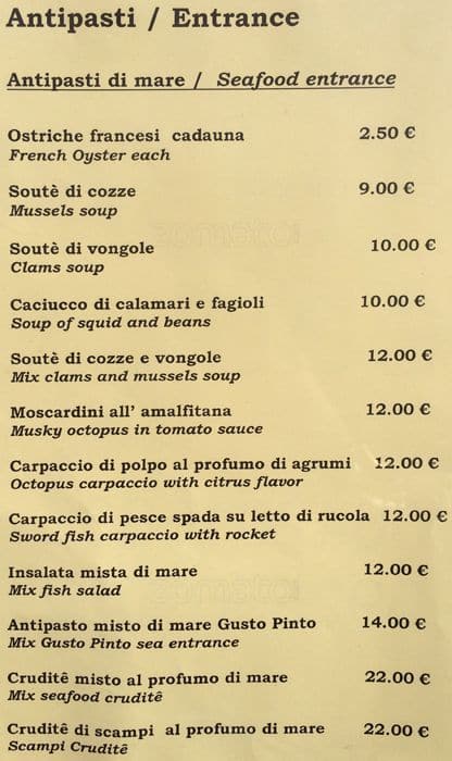 Menu di Ristorante Gusto Pinto 