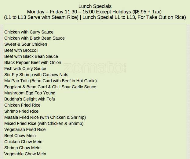 Menu at Red Chili Pepper restaurant, Surrey