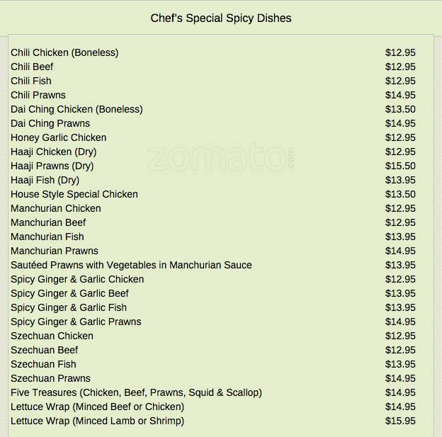 Menu at Red Chili Pepper restaurant, Surrey