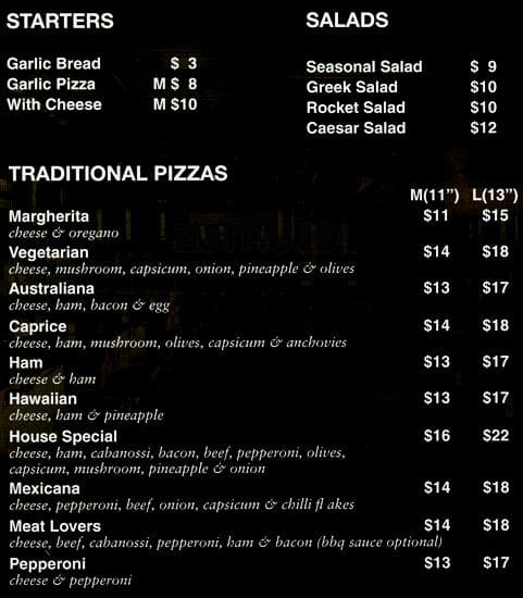 Menu at Little Sicily Woodfired Pizza pizzeria, Neutral Bay