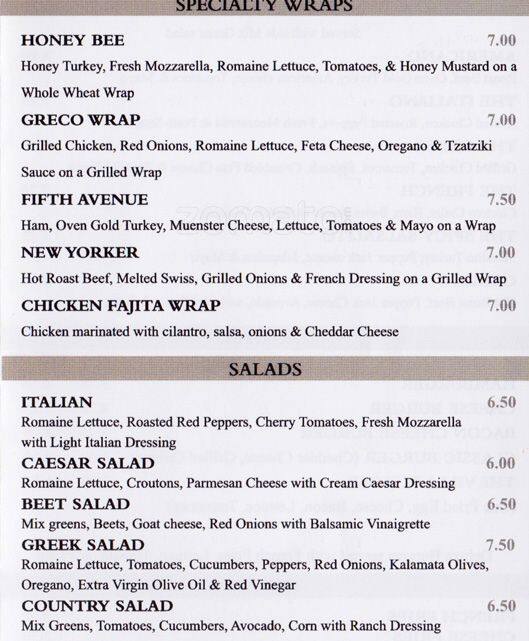 Menu at Bagel Villa cafe, New York City, 5th Ave