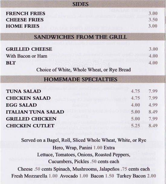 Menu at Bagel Villa cafe, New York City, 5th Ave