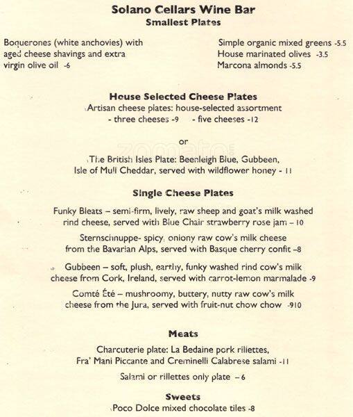 Solano Cellars Menu, Menu untuk Solano Cellars, Albany, Albany Urbanspoon/Zomato