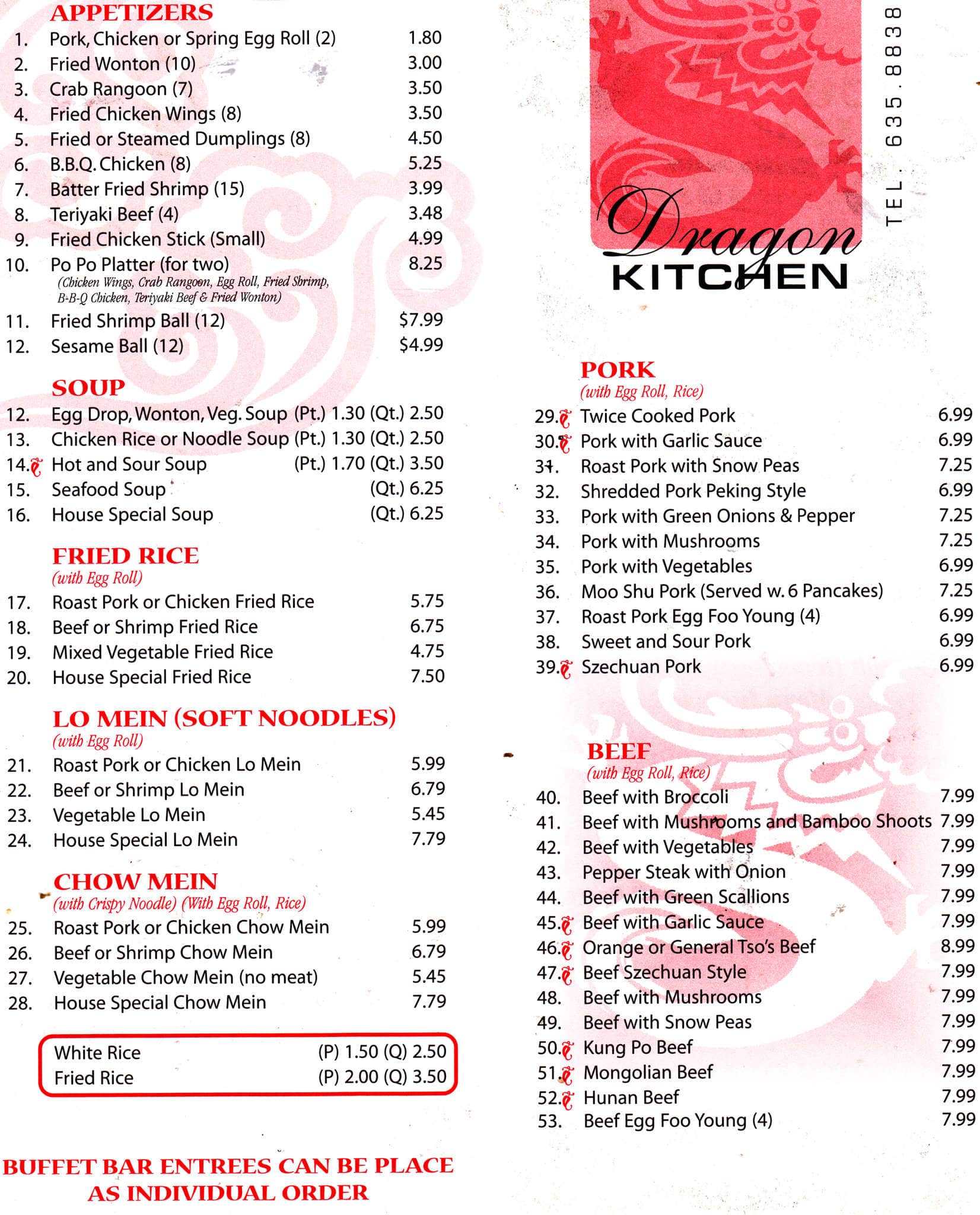 dragon city ii restaurant menu