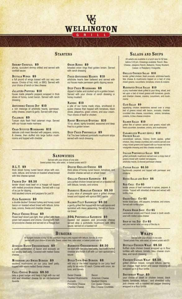 Wellington Grill Menu For Wellington Grill Menu For