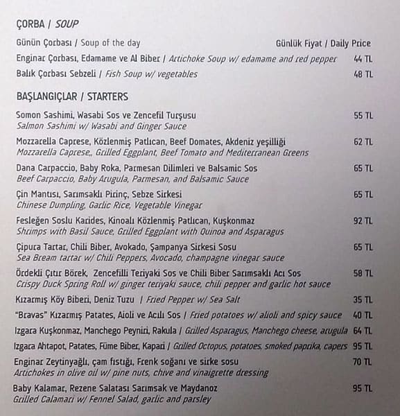 la vina menu menu for la vina levazim istanbul