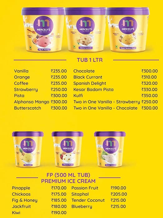 Menu of Mercely's Ice Cream, Maduravoyal, Chennai
