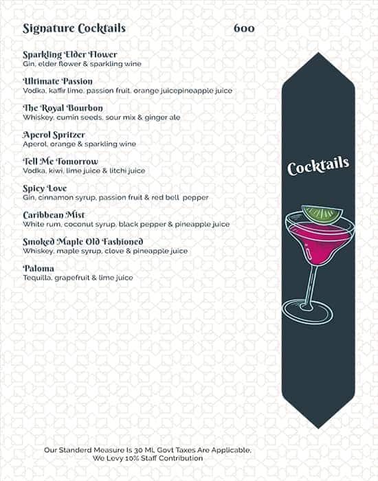 Menu of Marrakesh Bar & Kitchen, Vasant Kunj, New Delhi