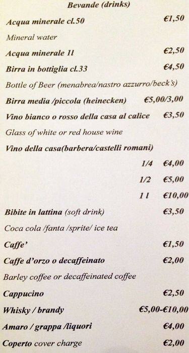 Menu di C'era Una Volta 