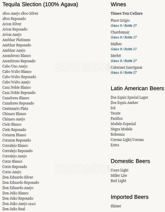 Menu at Yucatan Taco Stand Tequila Bar & Grill, Dallas