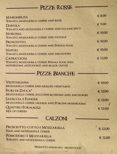 Menu di Ristorante roma campo de fiori 