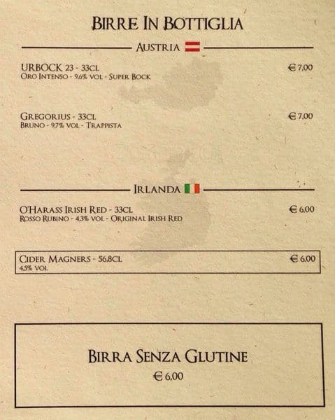Menu di Ristorante roma campo de fiori 