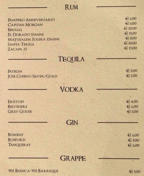 Menu di Ristorante roma campo de fiori 