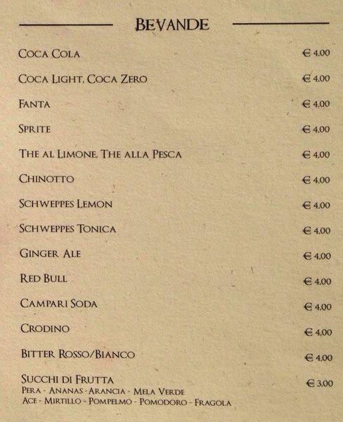 Menu di Ristorante roma campo de fiori 