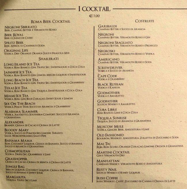 Menu di Ristorante roma campo de fiori 