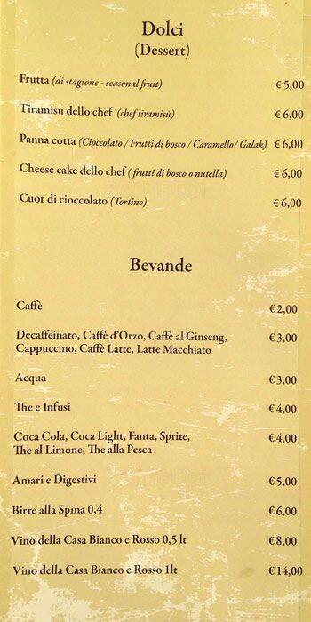 Menu di Ristorante roma campo de fiori 