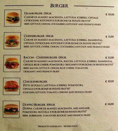 Menu di Ristorante roma campo de fiori 