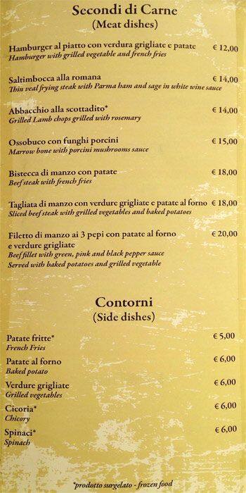 Menu di Ristorante roma campo de fiori 