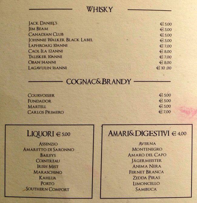 Menu di Ristorante roma campo de fiori 