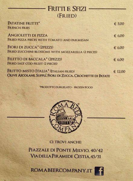 Menu di Ristorante roma campo de fiori 