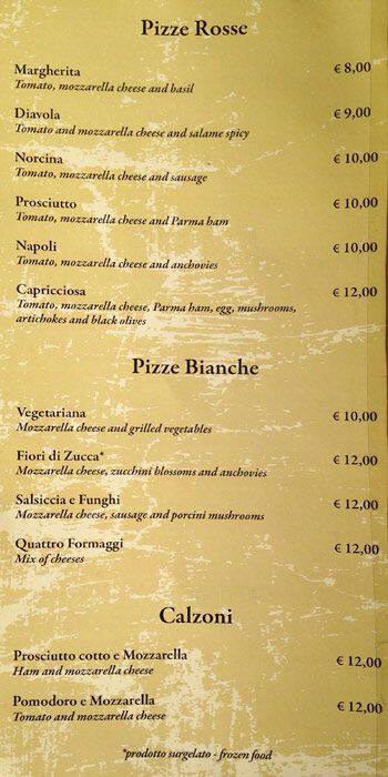 Menu di Ristorante roma campo de fiori 