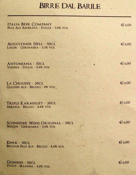 Menu di Ristorante roma campo de fiori 